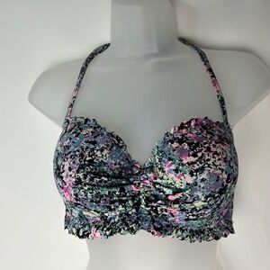 Victoria's Secret Floral Ruche Lightly Padded Wire Swim Bra 34D‎